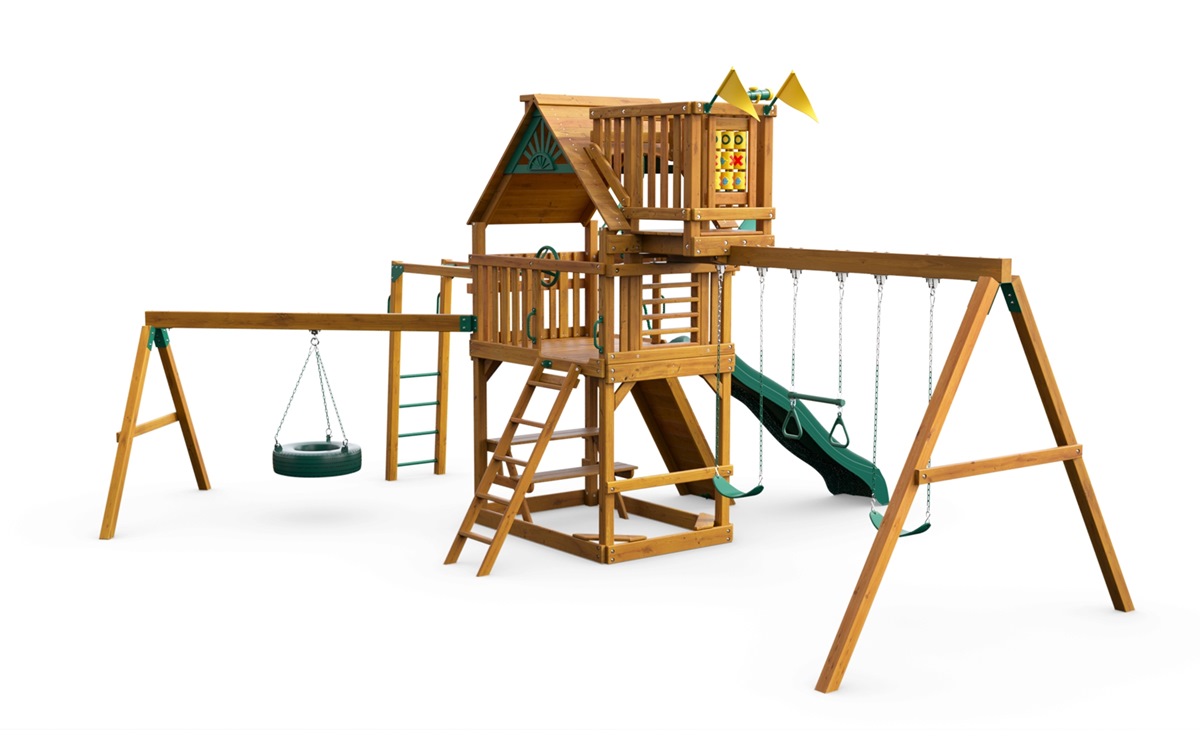 Homestead w/ Sky Loft Wooden Swing Set | Gorilla Playsets
